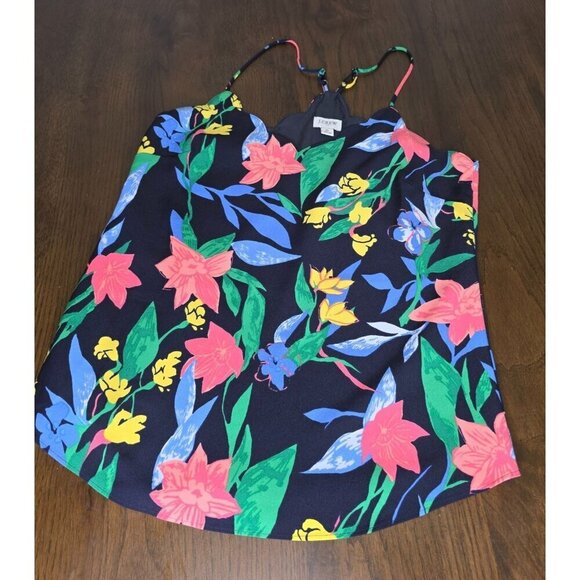 J. Crew Floral scalloped cami top women size 0 Style AL504 SP20 Blue Print Spagh - Picture 1 of 10